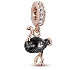 African Ostrich Rose Gold Dangle Charm